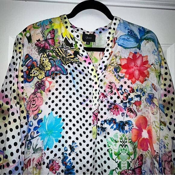 Shana 1/4 Button Down Viscose Silk Mix Print Tunic Blouse Shirt Top - Picture 6 of 14